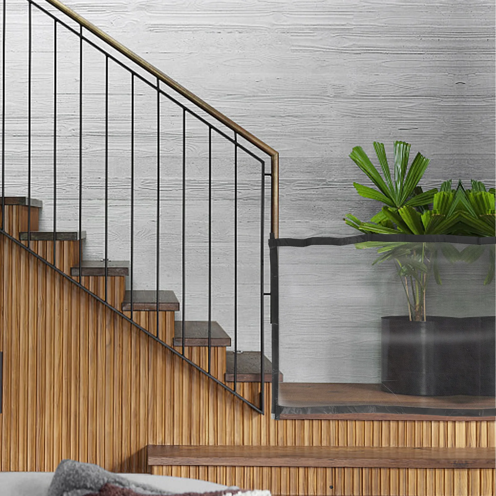 1 Juego de puerta de malla de seguridad para bebé, recinto retráctil para mascotas, valla interior y exterior, red de barrera portátil para perros, diseño plegable de nailon