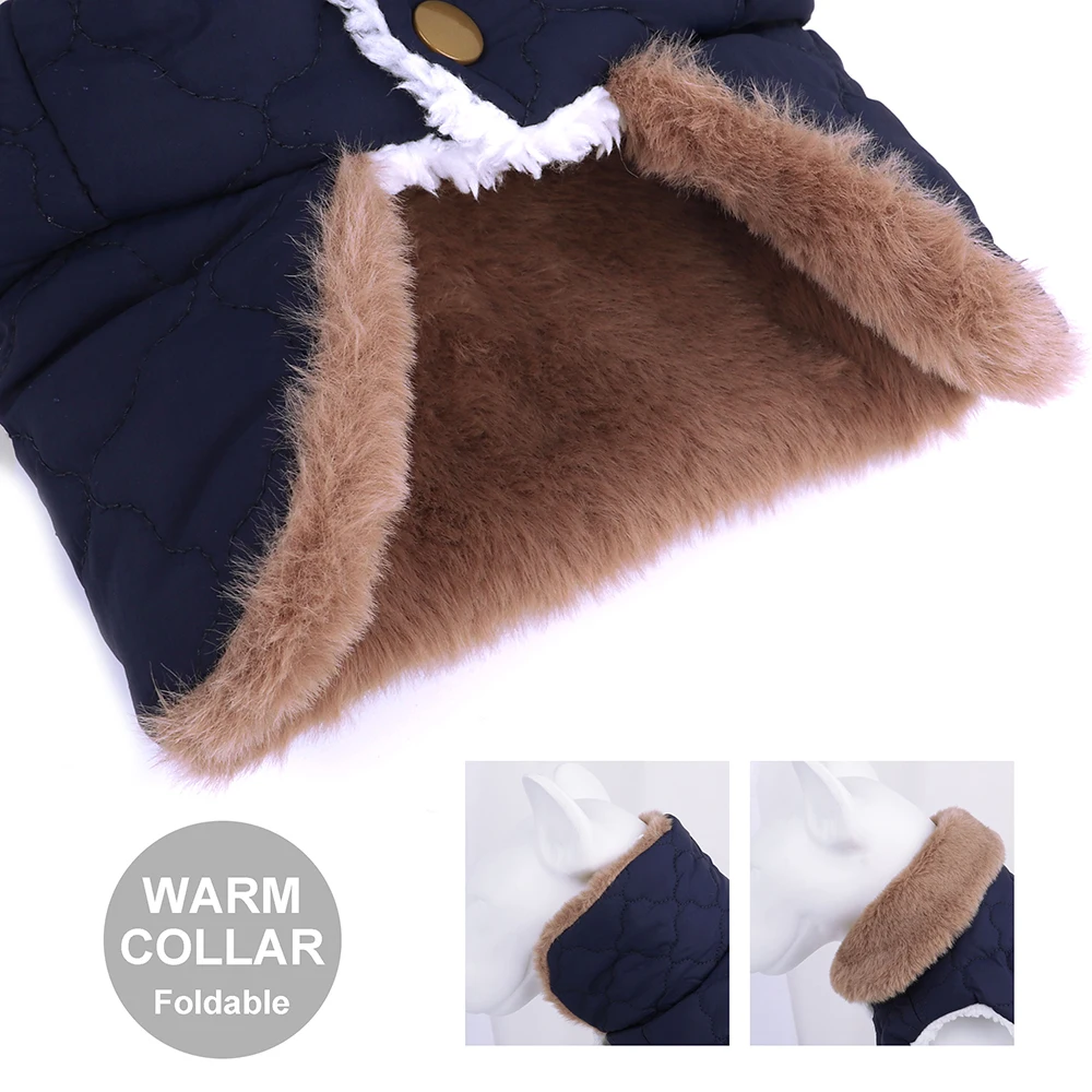 Ropa de invierno para mascotas, abrigo supercálido para perros pequeños con cuello de piel, trajes de algodón para mascotas, chaqueta impermeable, chaleco para Bulldog Francés - imagen 4