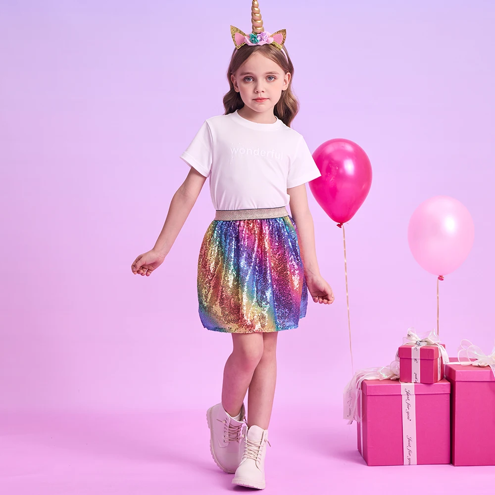 Dxton Tutú de ballet para niñas brillante con lentejuelas arcoíris - imagen 2