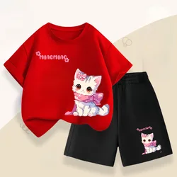 Conjunto de verano para niños con estampado de gato divertido