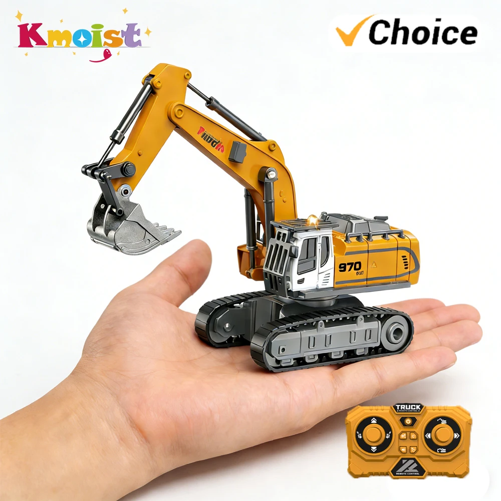 Excavadora de juguete a control remoto escala 1/64 con luces y sonido