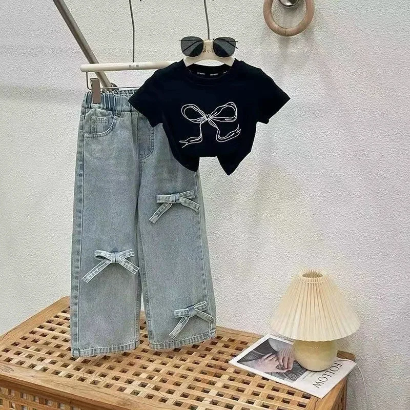 Conjunto de verano para niña con lazo y vaqueros - imagen 5