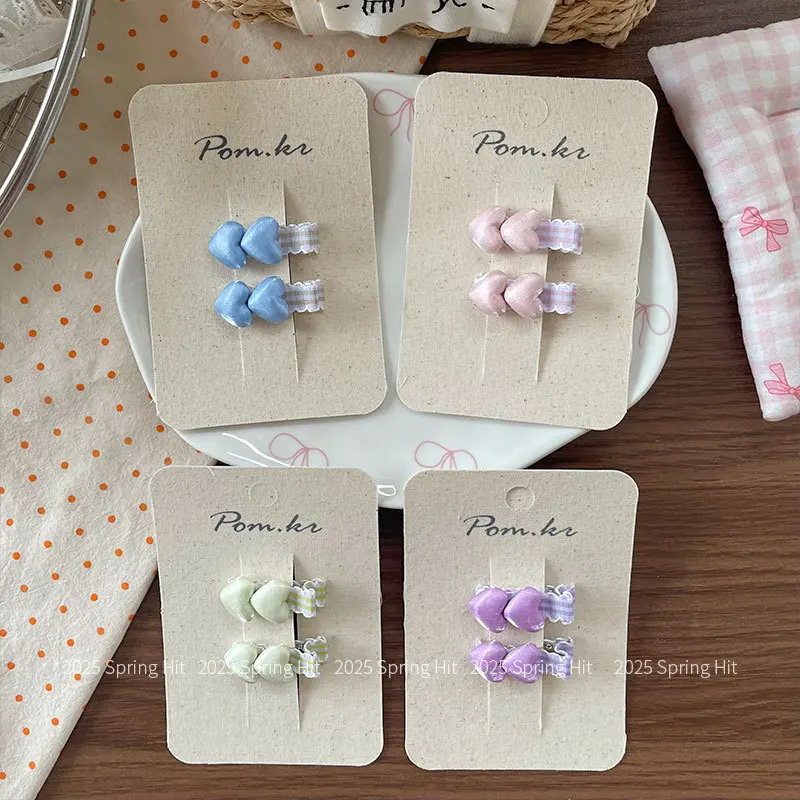 Nuevo estilo coreano a cuadros corazón envoltura completa pinzas para el cabello para niña dulce estilo corazón flequillo lateral frente Clip plano accesorios para el cabello - imagen 2