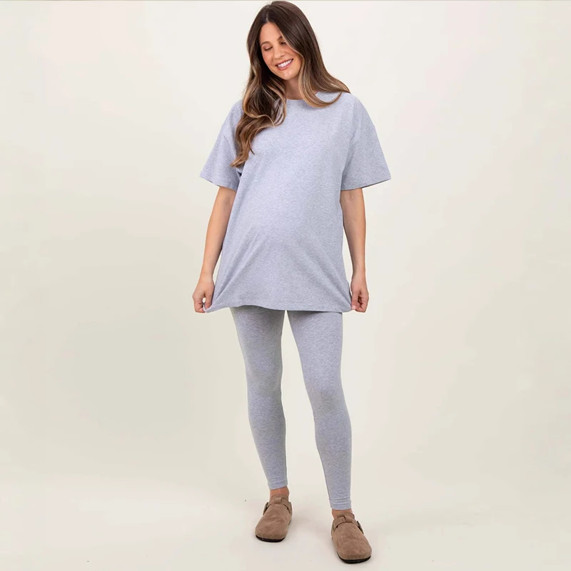 Ropa premamá casual de punto liso cuello redondo y pantalón largo - imagen 4
