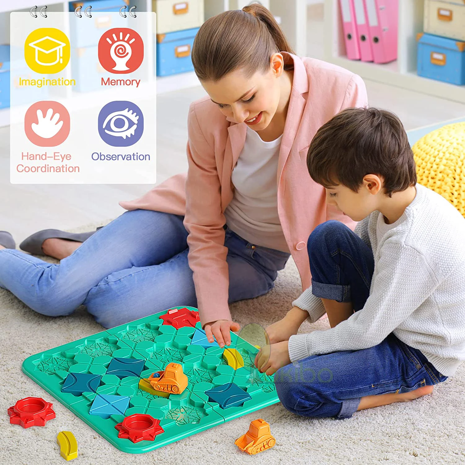 Juego de mesa lógico para niños, bloques de carrera de mármol, rompecabezas, pista de coche, juguete, bloques de riel de coche de carreras, juego de construcción y construcción - imagen 5