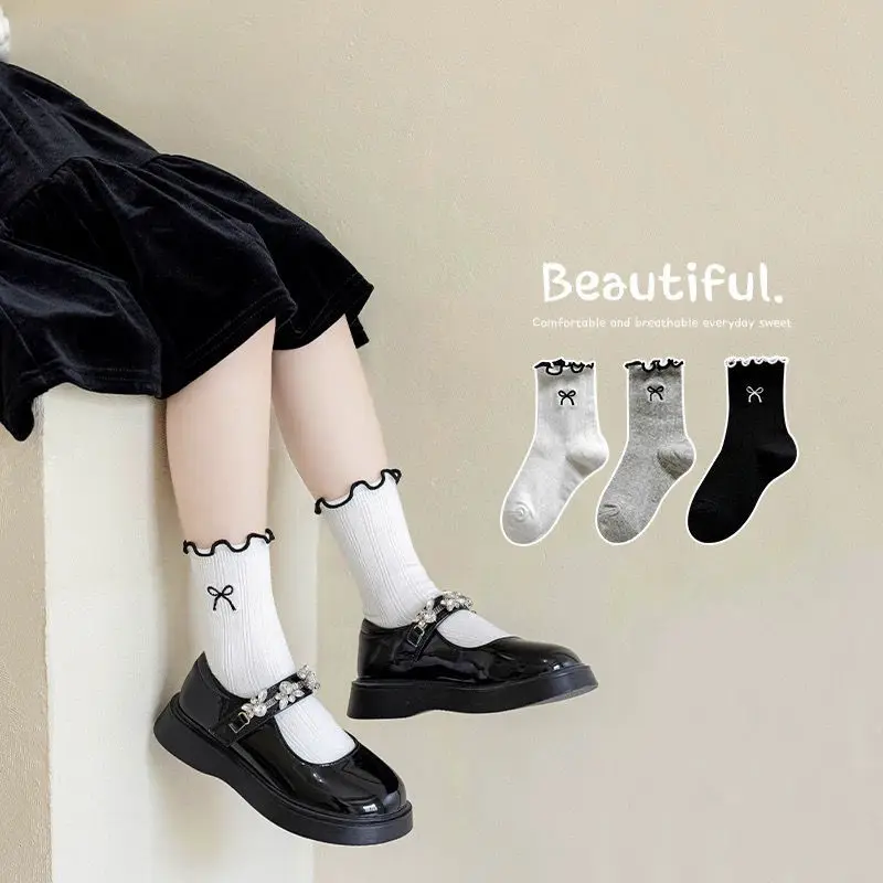 Calcetines para niñas estilo coreano de algodón con volantes y encaje