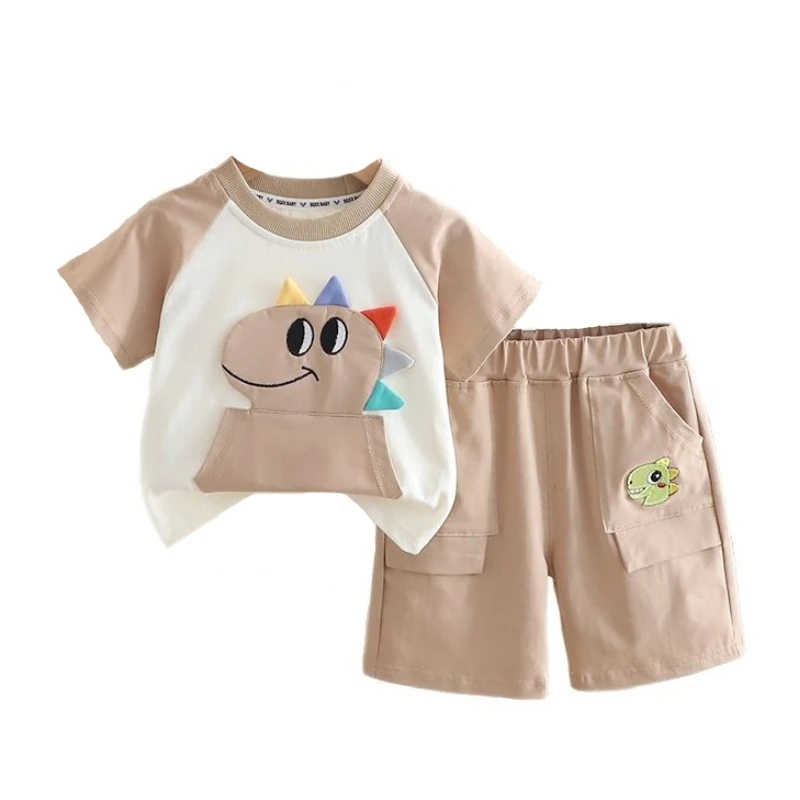 Nuevo conjunto de ropa de verano para bebés, camiseta para niños, pantalones cortos, 2 unids/set, ropa para niñas, disfraz infantil de dibujos animados, chándales para niños pequeños