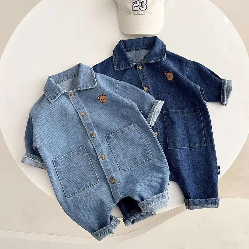 Pelele mezclilla con estampado de oso para bebés y niños