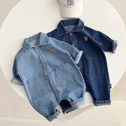 Pelele mezclilla con estampado de oso para bebés y niños