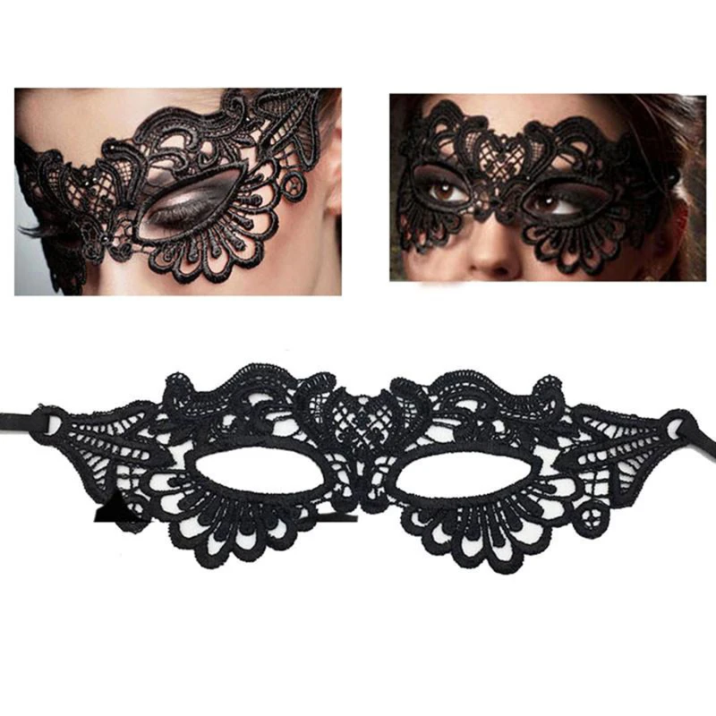 Máscara de encaje negro elegante con apliques bordados para carnaval - imagen 5