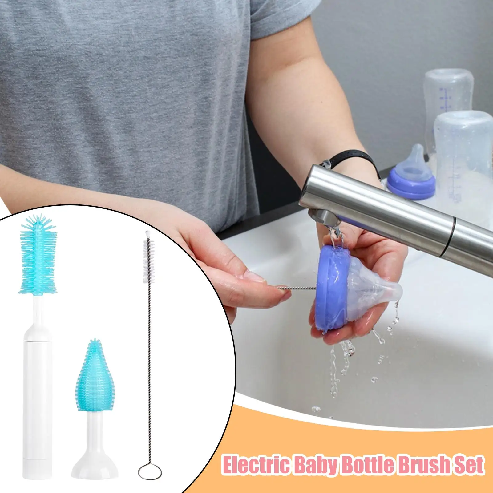 Limpiador de cepillo de botella eléctrico, cepillo eléctrico, Kit de limpieza de botellas de viaje, Kit de herramientas reemplazable, suministros de limpieza para mujeres, mamá, hogar - imagen 2