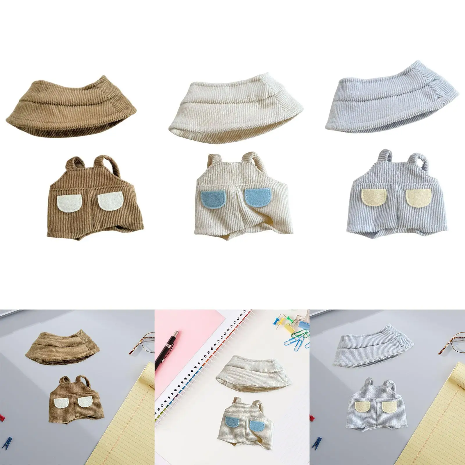 Plush Doll Rompers with Hat Decoration Hands on Cute Coordination Doll Outifits Photo Props for 5.91inch/6.69inch Doll for Kids