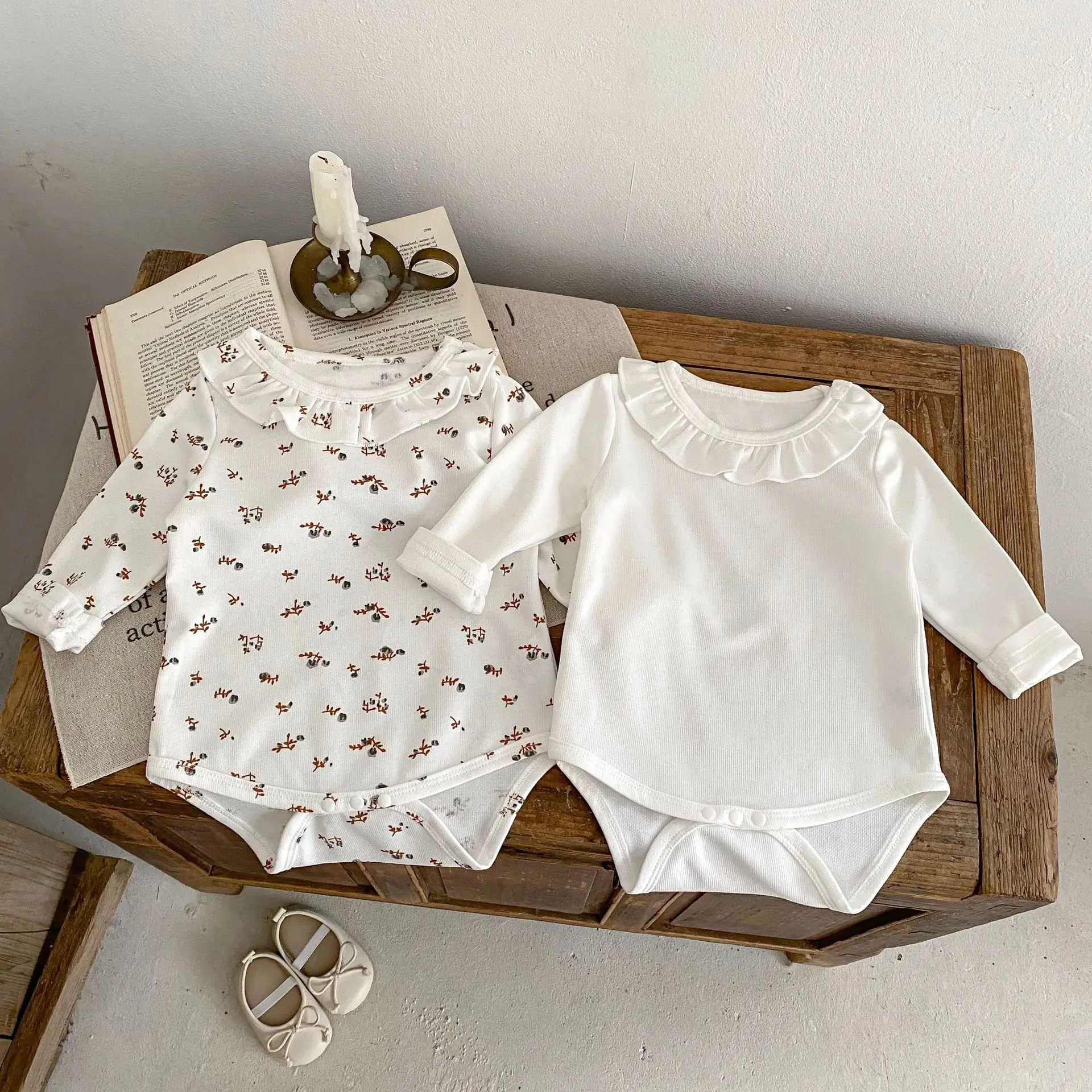 Ins-Mono de punto con cuello con volantes para niña, Pelele de manga larga, falda caqui a tope, Otoño, 2023 - imagen 4