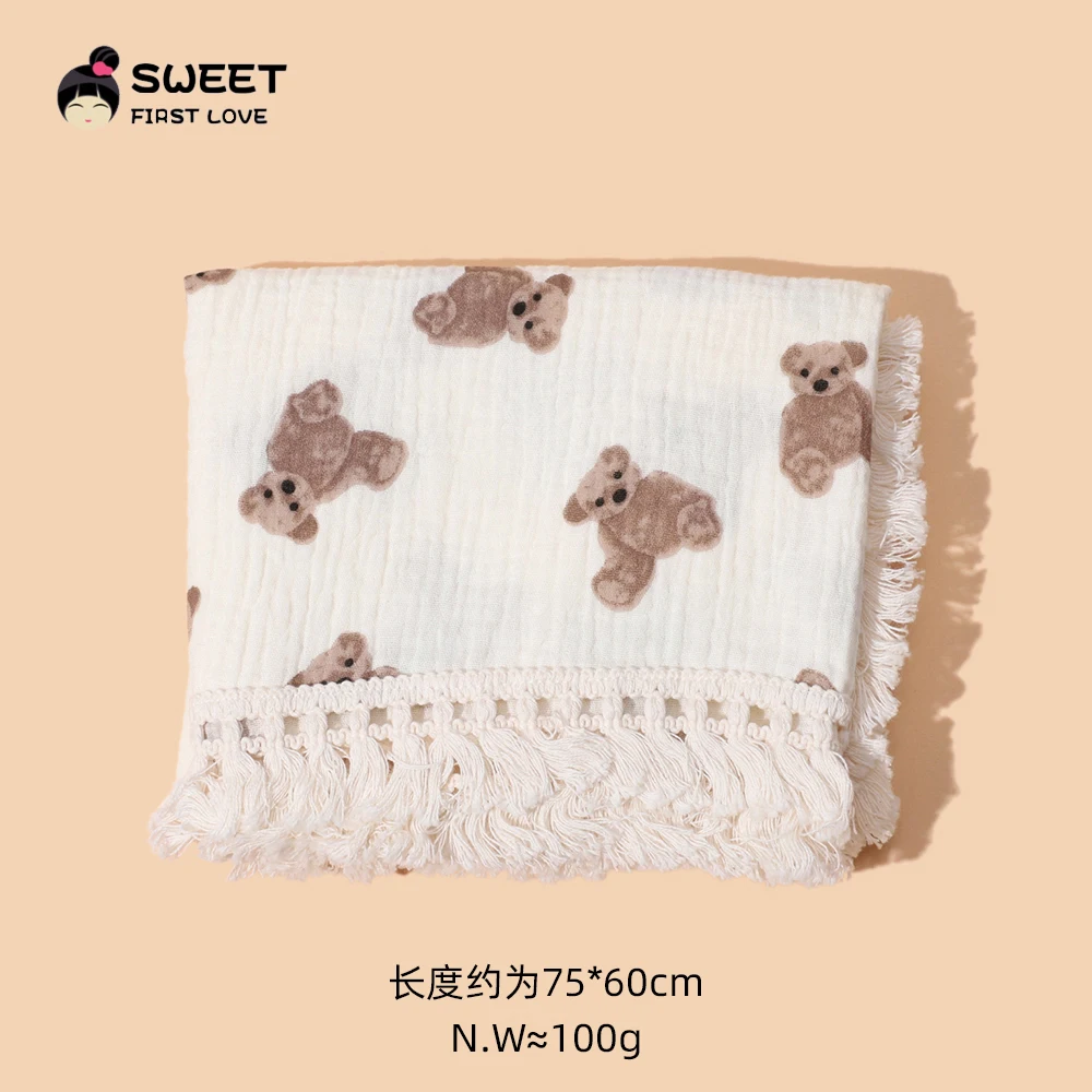 Mantas de muselina de algodón para bebé recién nacido, manta receptora con borlas, edredón infantil con flecos, funda de cama para dormir - imagen 5