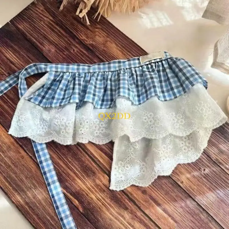 QX2D Childrens Blue Gingham Cake Falda encaje algodón transpirable para ropa diaria - imagen 5