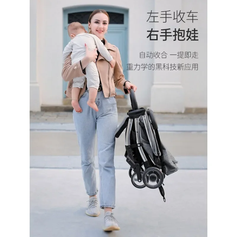 Cochecito de bebé ligero, portátil, plegable, puede sentarse en tumbarse, carrito de paraguas para bebé, cochecito multifunción de extremo automático - imagen 3