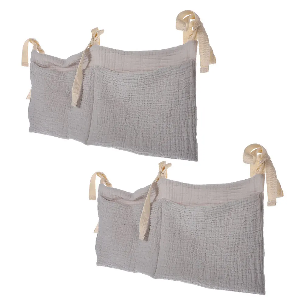 Bolsa colgante organizadora para cuna, carrito de guardería de dos bolsillos de algodón suave para cochecito, cambiador de mesa, almacenamiento de suministros de pañales, 2 uds. - imagen 4