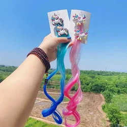 Peluca unicornio infantil con coleta para niñas