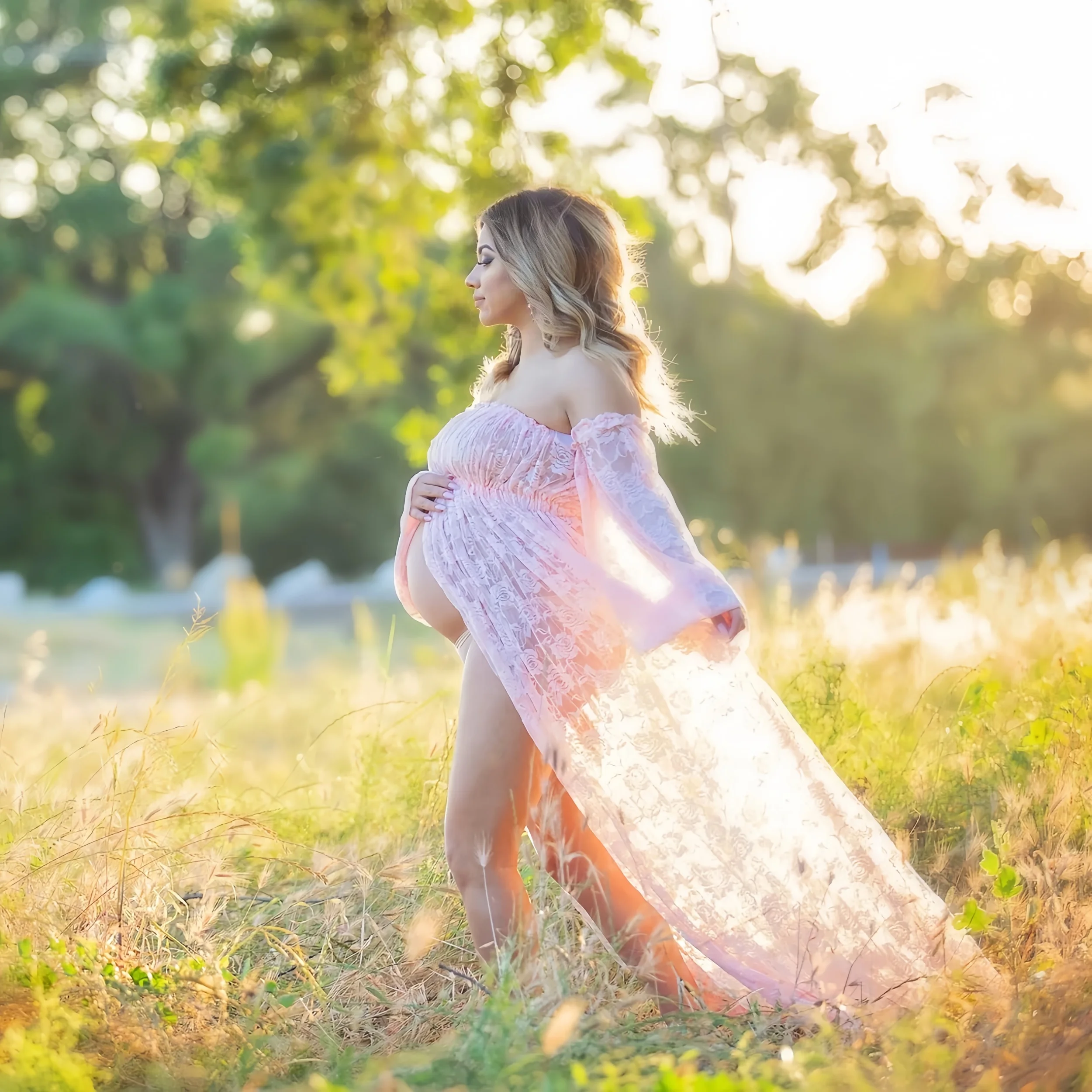 Vestido premamá de encaje con escote bardot - imagen 3