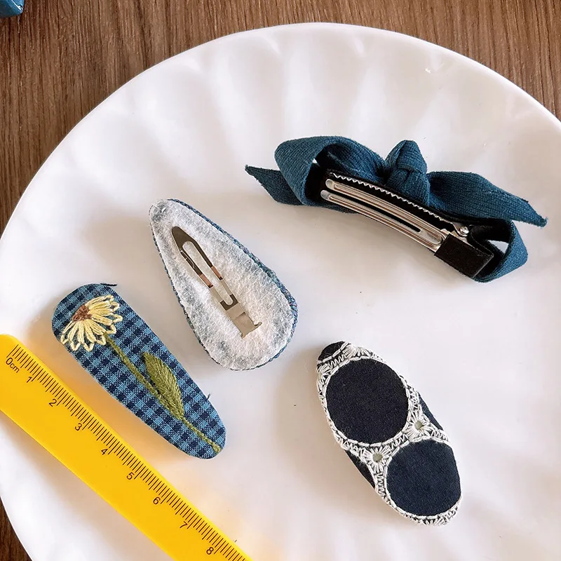 Horquillas infantiles de tela para el pelo azules estilo kawaii - imagen 2