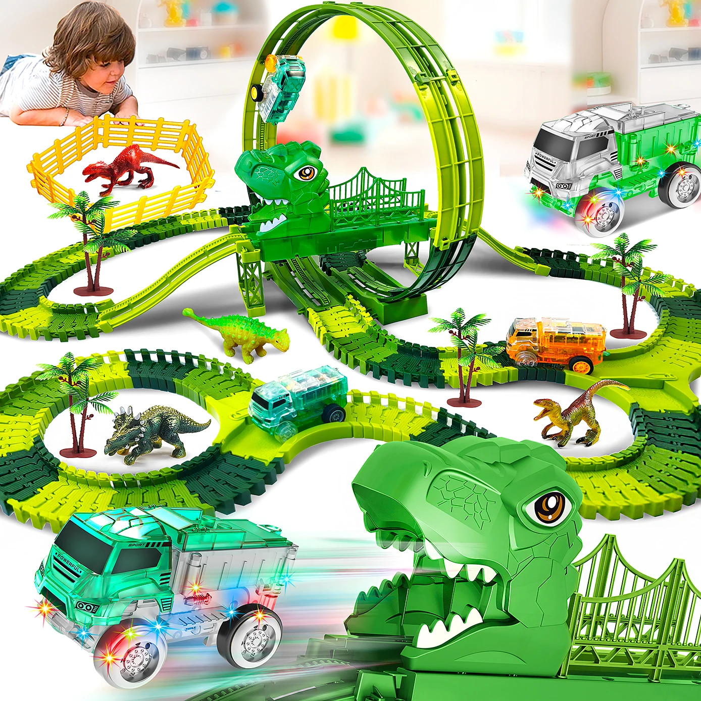 Pista de dinosaurios LED flexible con luces para niños - imagen 3