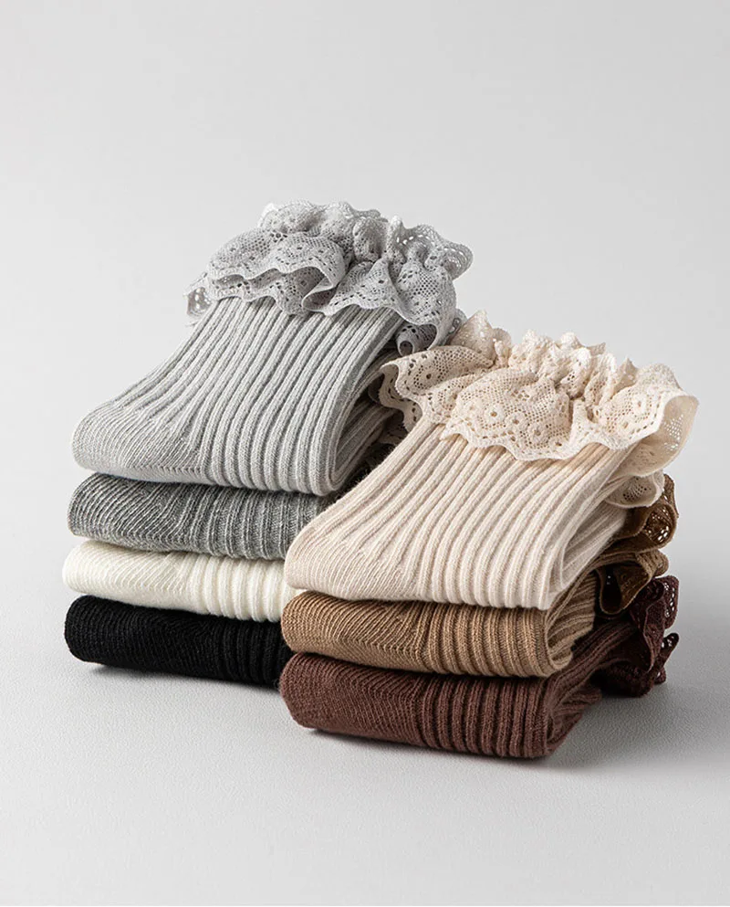 3 pares por lote calcetines hasta la rodilla de primavera para niños 0-5T calcetines antideslizantes de encaje fino para niños calcetines de tubo de Color sólido para niñas - imagen 2