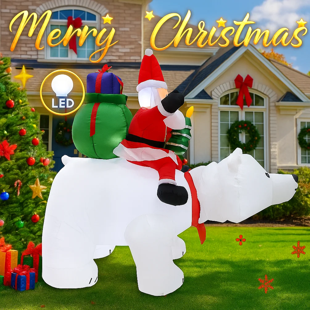 Decoración navideña al aire libre de 6,8 pies, Papá Noel, oso Polar, decoración inflable de Navidad, adornos de patio, luces, juguete para el hogar al aire libre - imagen 2