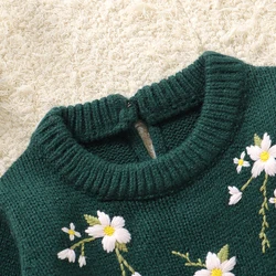 Romper floral verde de punto para bebé niña – Manga larga