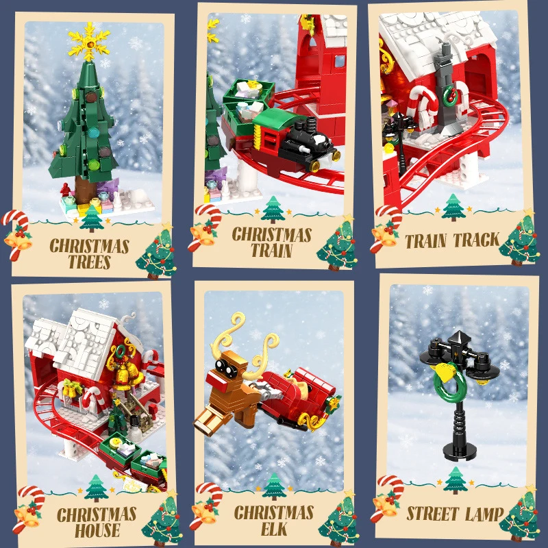 964pc ciudad invierno pueblo casa de Navidad bloques de construcción serie navideña Mini vía de tren DIY montaje modelo ladrillos juguetes para niños - imagen 3