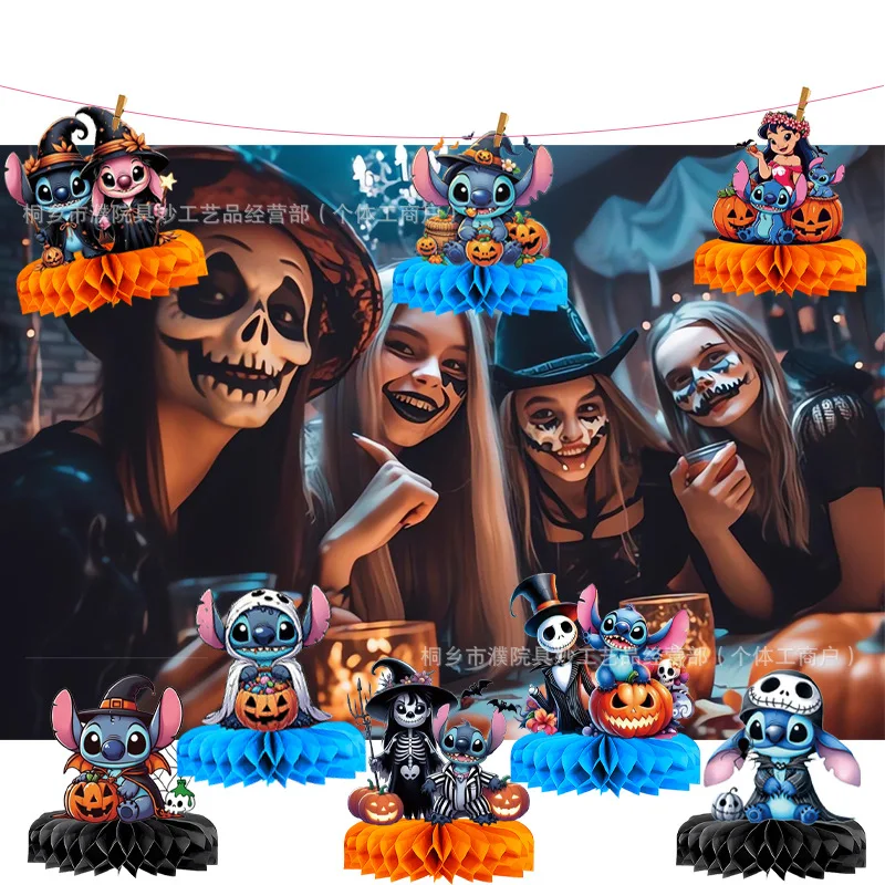 8 Uds. Centros de mesa de panal de punto de Disney, decoraciones de mesa para fiesta de Halloween, adornos de panal de escritorio 3D, decoración para fiesta de Halloween - imagen 2
