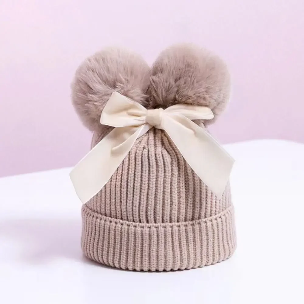 Gorro de lana tejido para niños con pompón, forro de algodón, gorros de invierno, gorro grueso y cálido para niños y niñas - imagen 5