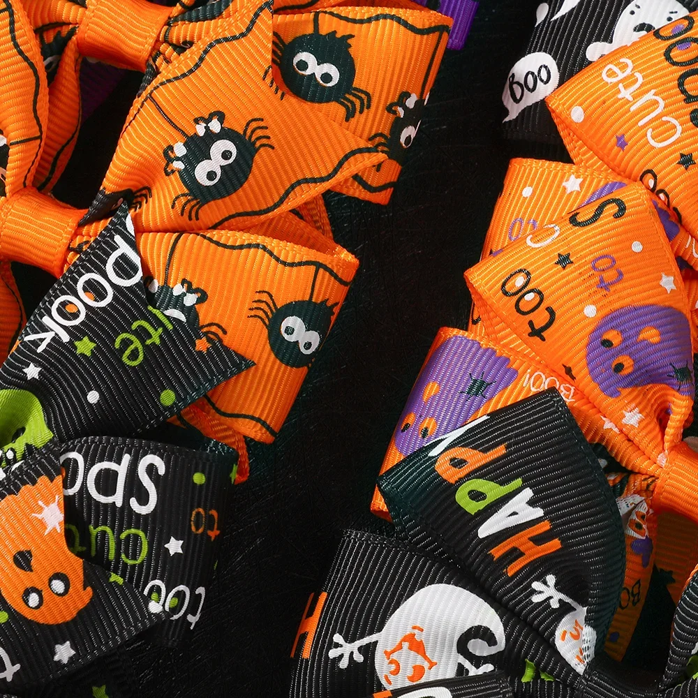 2 uds. De lazos para el pelo de Halloween, pinza para el pelo para niñas, bebé, calabaza, estampado de fantasma, horquilla con lazo, accesorios para el cabello para niños pequeños, regalos - imagen 3