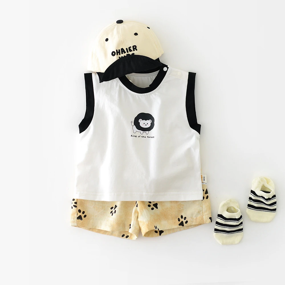 MILANCEL, nuevo conjunto de ropa de verano para bebés, chaleco con estampado de León para niños + pantalones cortos con estampado de pata, traje cómodo para niñas pequeñas de 3 a 24 meses, 2 uds.