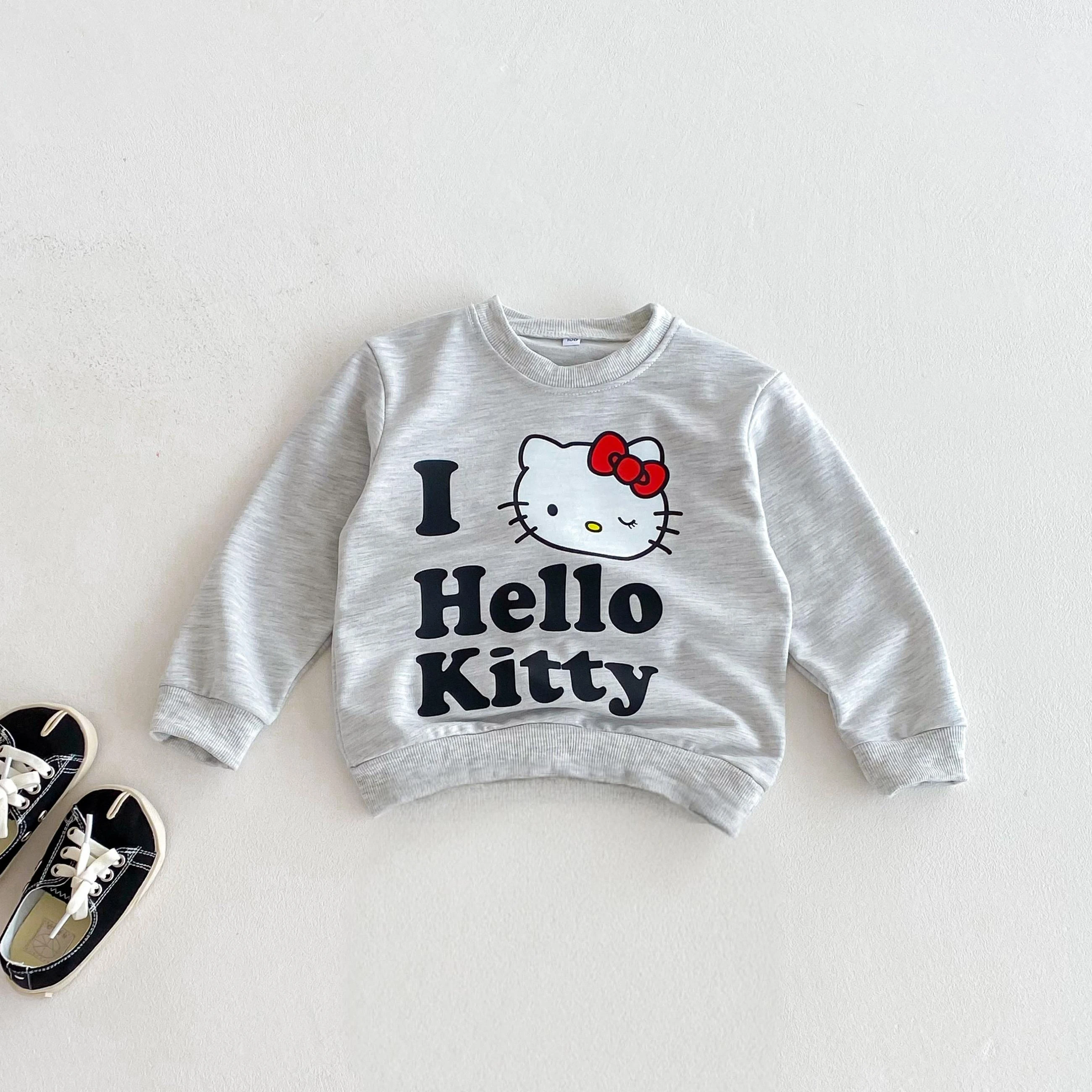Sudadera con capucha de Hello Kitty para niña, Tops de manga larga, jersey de cuello redondo, sudaderas holgadas para niños, ropa de otoño para niños, suéter - imagen 5