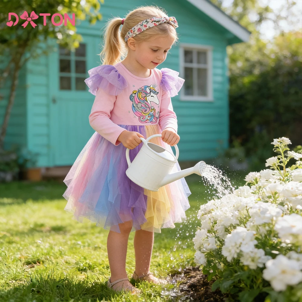DXTON Vestido de princesa para niña con tul de unicornio - imagen 3