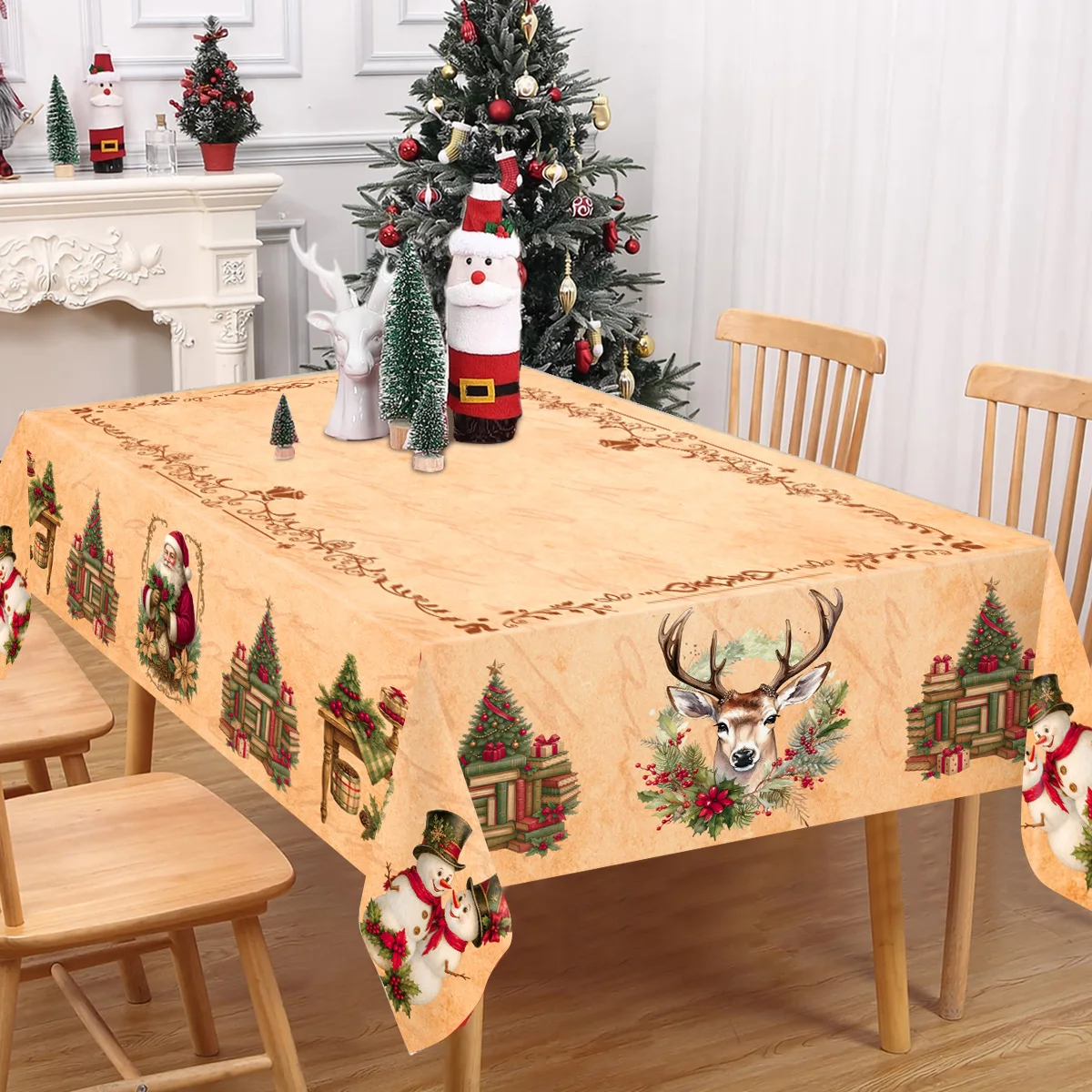 Mantel navideño, cubierta de mesa de muñeco de nieve de Papá Noel, adornos navideños para el hogar, regalos de Navidad, mantel de Año Nuevo 2026 - imagen 4
