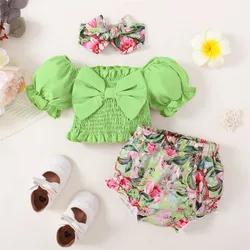 Conjunto de verano para niña 6-24 meses - Top con lazo y shorts de flores