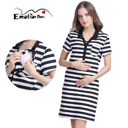 Vestido de maternidad de verano, ropa de embarazo, vestidos de lactancia con cuello vuelto a rayas para mujer posparto, vestido de lactancia