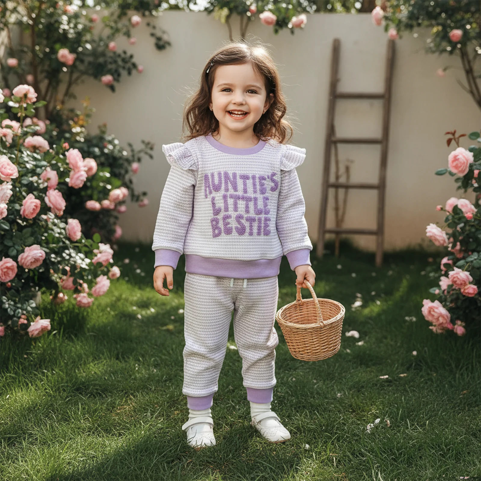 Suefunskry, trajes de primavera y otoño para niña, sudadera con letras de manga larga con volantes y pantalones de cintura elástica, conjunto de ropa para niños pequeños