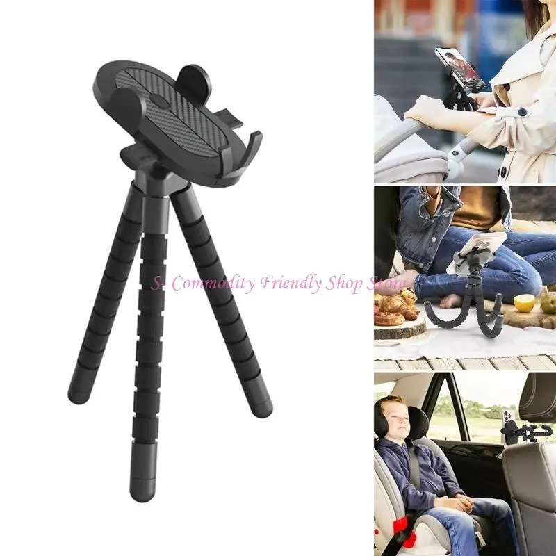 85AE Soporte giratorio para teléfono viaje 360 ​​grados, soporte para cochecito, cuna, trípode para teléfono móvil, para