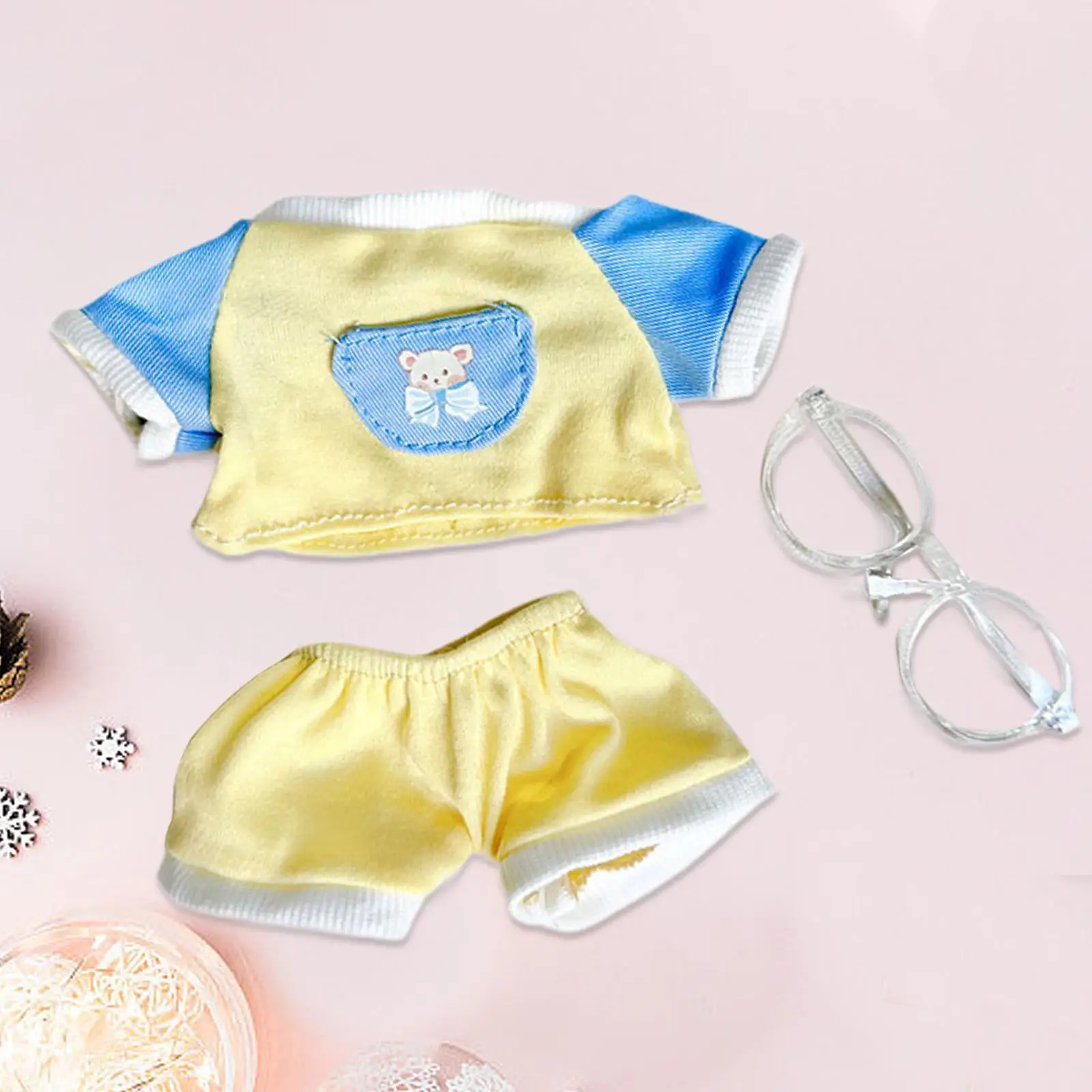 20cm Doll Clothes Doll Top Pants with Glasses Accseeory Costume Accessories Not Shoes