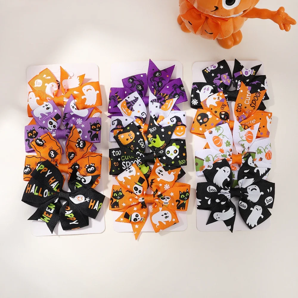 4 unids/set Halloween niños arco Clip de pelo horquillas para niña divertido creativo calabaza murciélago fiesta cinta animación Bowknot horquilla sombreros