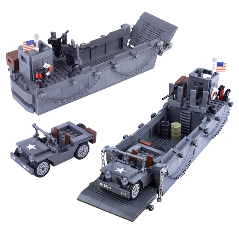 WWII LCM3 Jeep MOC bloques - vista principal