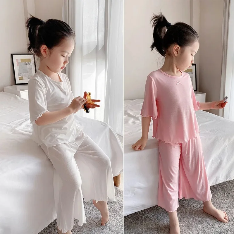 Pijama de seda de hielo para niñas – 2 piezas manga corta verano - imagen 4