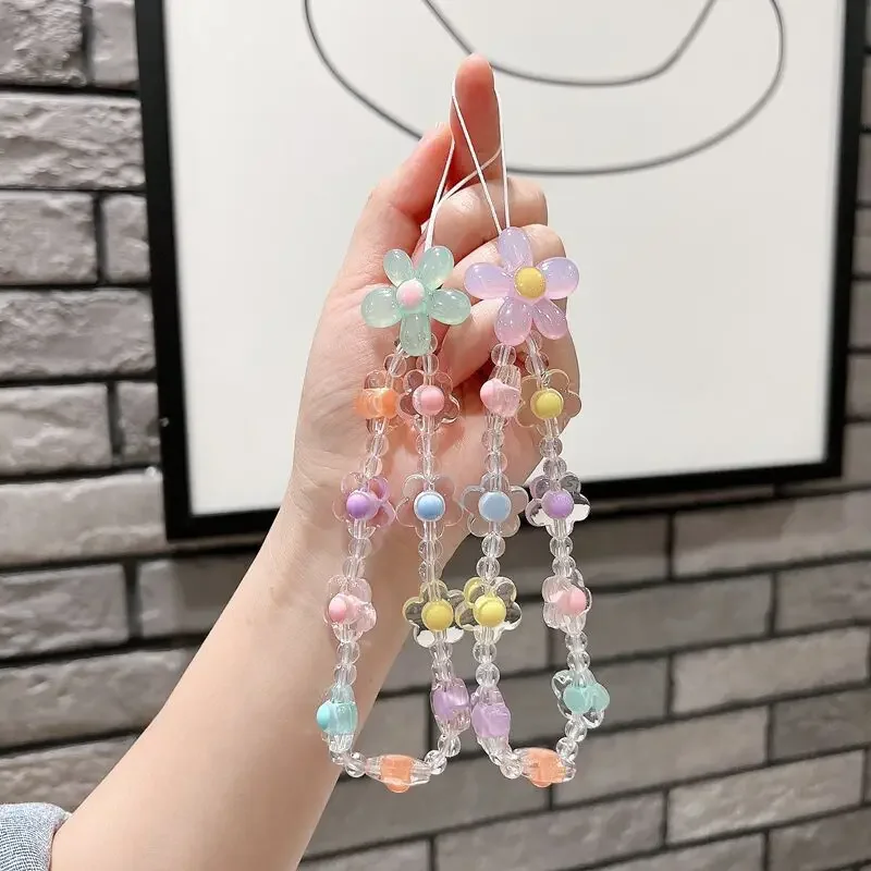 Cuentas acrílicas con forma de flor, correa para teléfono móvil, cadena para mujer y niña, accesorio de joyería para teléfono móvil, decoración de cordón para teléfono - imagen 4