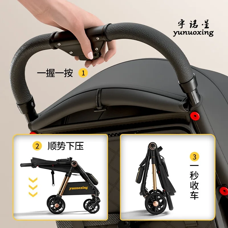 Cochecito se puede sentarse y tumbarse, cochecito de bebé plegable ligero, portátil, doble - imagen 4