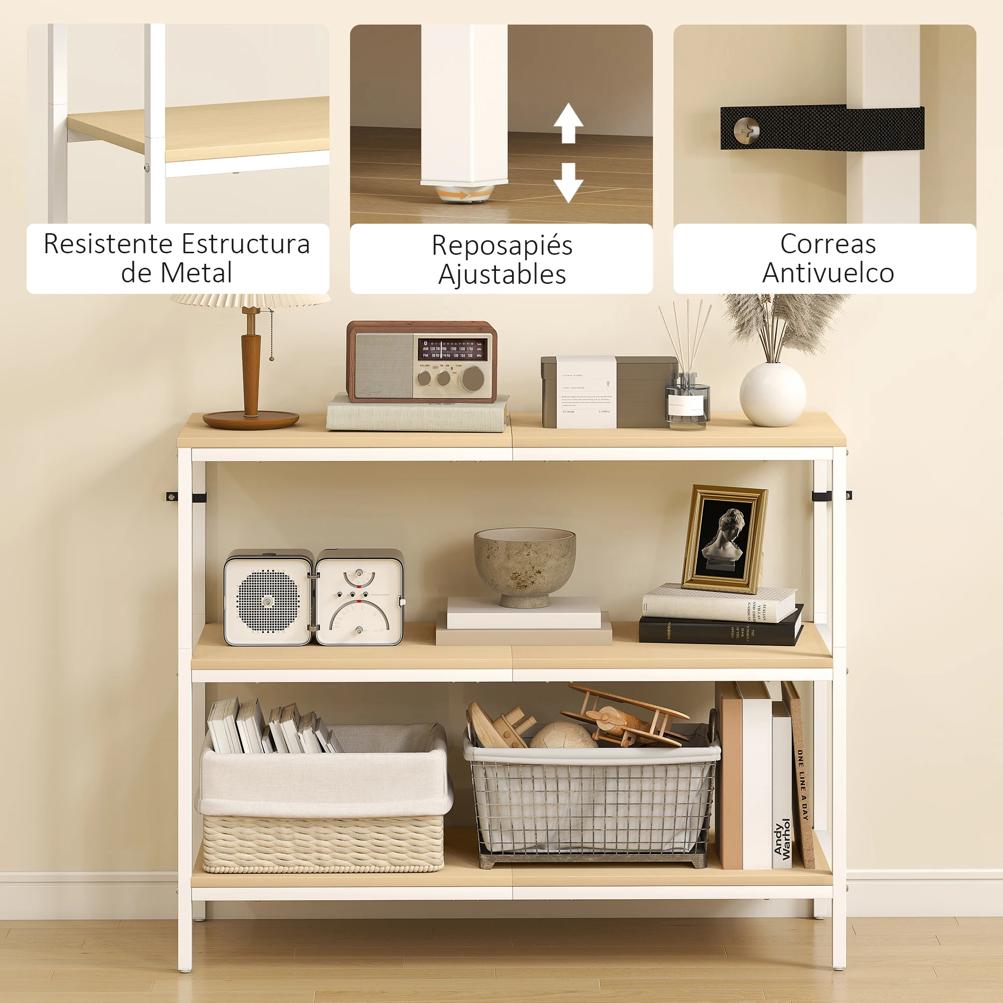 HOMCOM Tocador de Maquillaje con Luces LED de Color Ajustable y Espejo Tocador con Lateral Abatible Cajón Compartimentos Abiertos para Espacios Pequeños Blanco - imagen 4