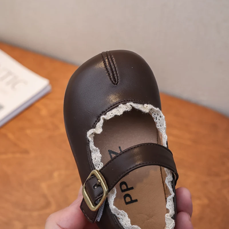 Zapatos de cuero para niñas, zapatos de princesa de encaje para fiesta de cumpleaños, suela suave antideslizante, ligeros, para primavera y otoño - imagen 5