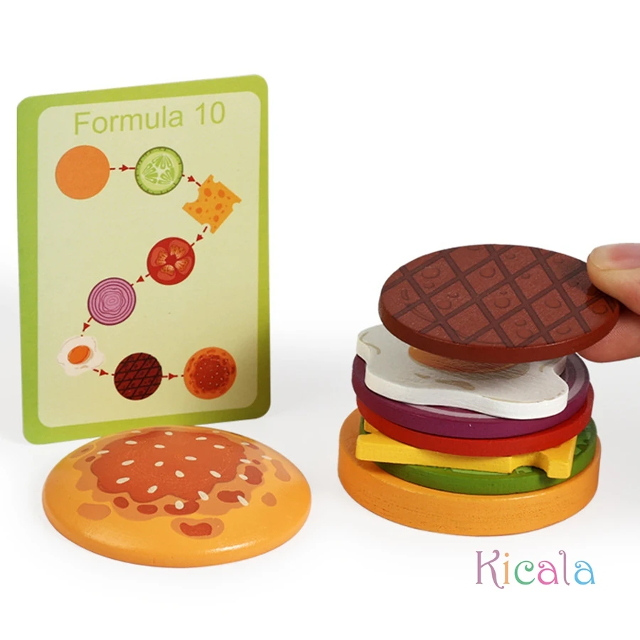 Juguetes apilables de hamburguesas de madera Montessori para niños pequeños, juguetes educativos para preescolar, juego de comida, juguete de cumpleaños a juego para niños - imagen 3