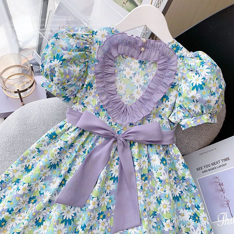 Vestido floral de manga corta para bebé en algodón puro transpirable - imagen 5